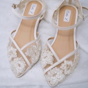 Flat Bridal Shoes, White lace wedding shoes